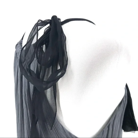 Robbi & Nikki Gray Chiffon Beaded Ruched Neck Tunic Blouse - Picture 6 of 8